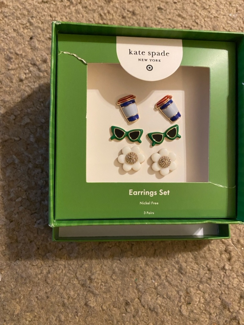 kate spade Girls' Earrings Set - Green Sunglasses, White Flowers & Blue Cups